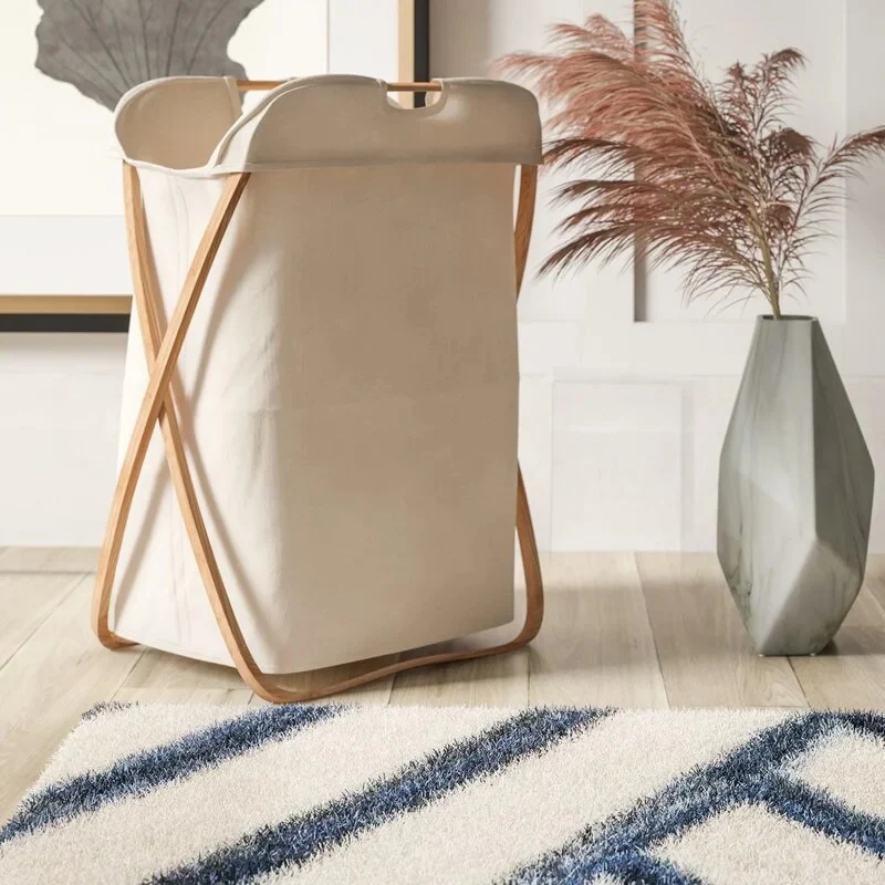 Basic Foldable Fabric Laundry Basket with Wooden Frame - Image 10
