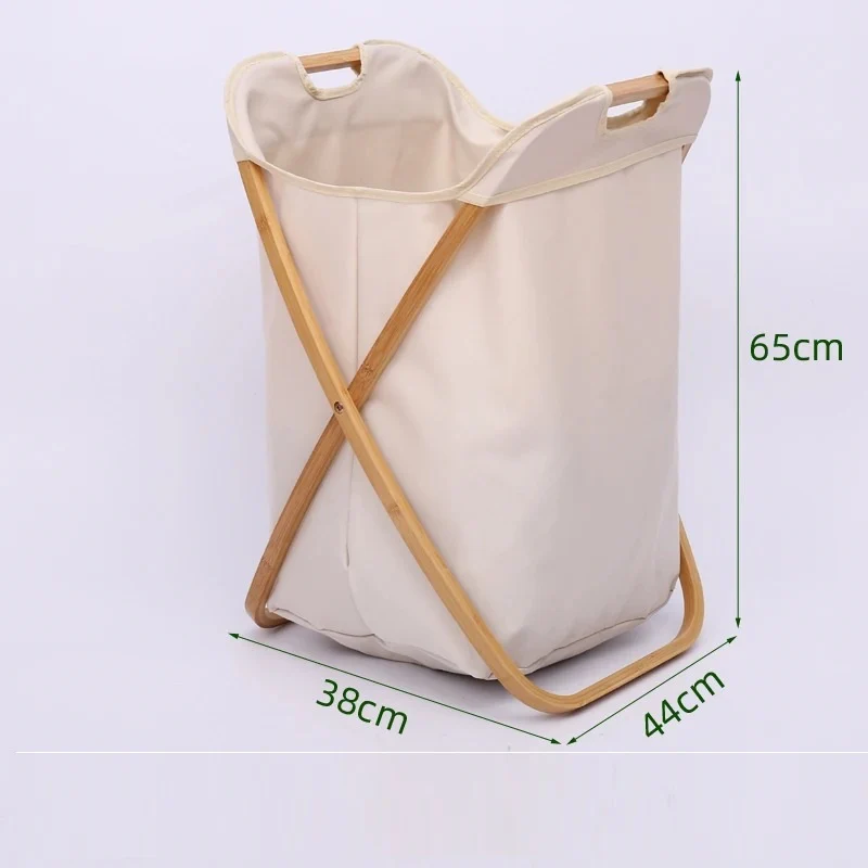 Basic Foldable Fabric Laundry Basket with Wooden Frame - Image 3