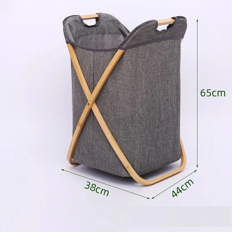 Basic Foldable Fabric Laundry Basket with Wooden Frame - Image 4