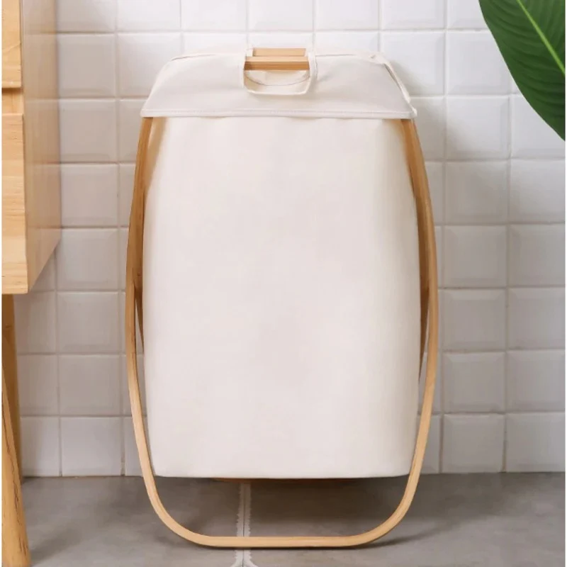 Basic Foldable Fabric Laundry Basket with Wooden Frame - Image 5