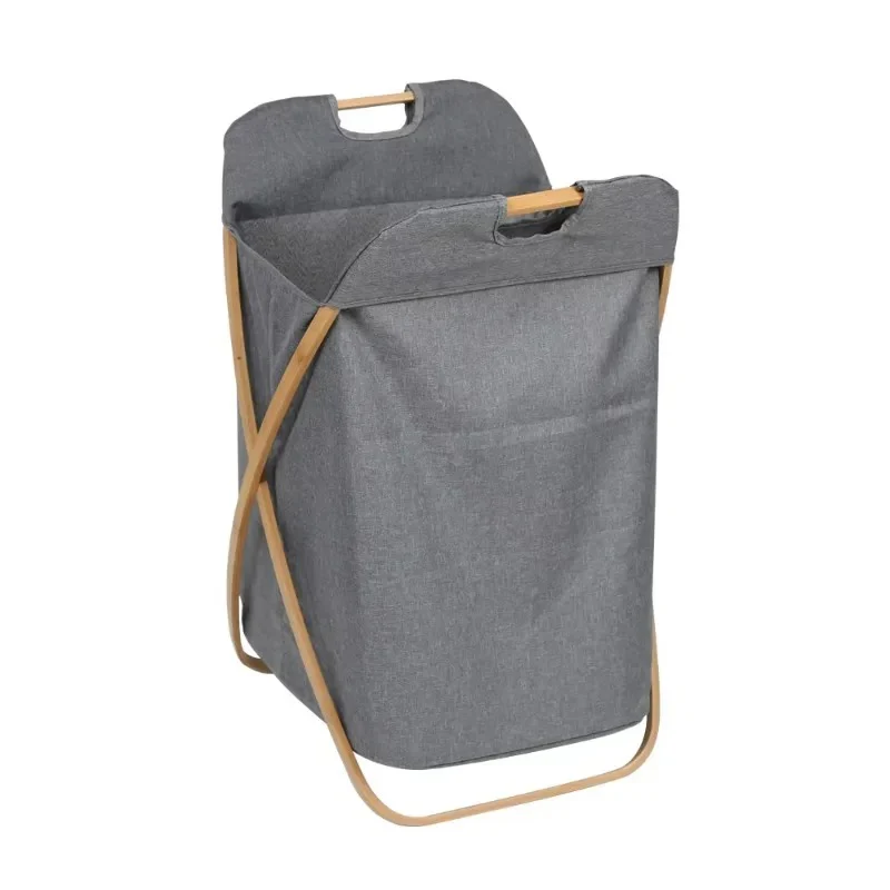Basic Foldable Fabric Laundry Basket with Wooden Frame - Image 6