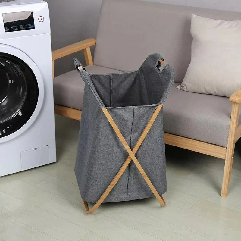 Basic Foldable Fabric Laundry Basket with Wooden Frame - Image 7