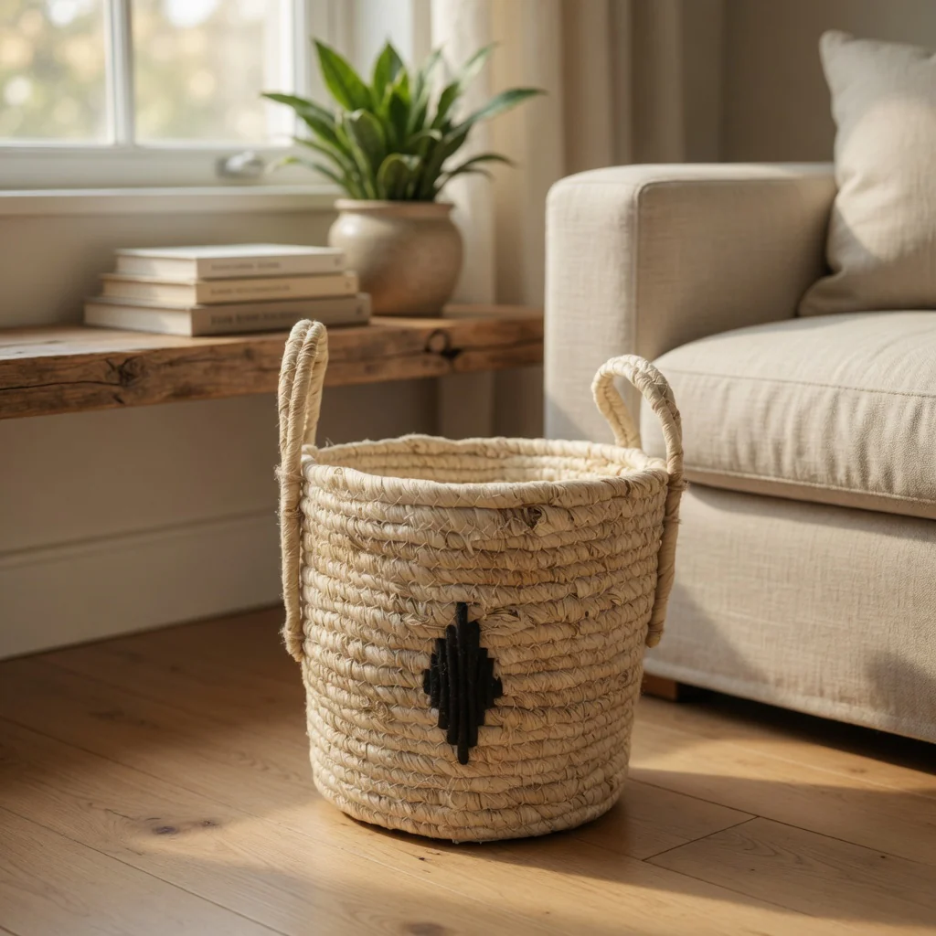 Boho Pattern Woven Storage Basket with Handles - Image 2