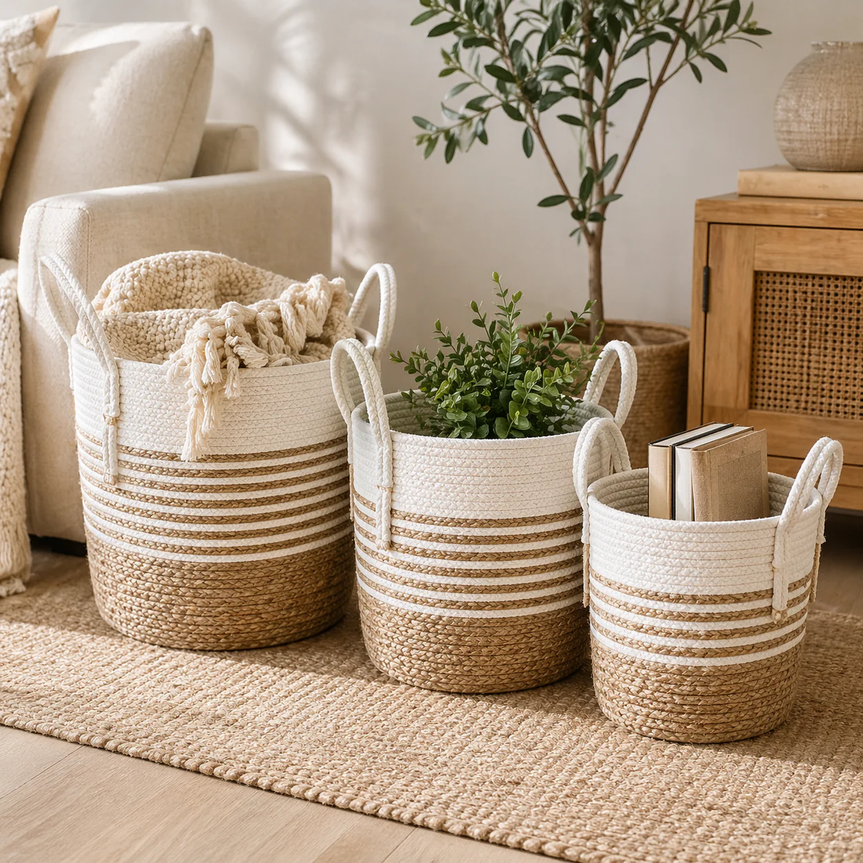 White & Natural Organizer Basket - Image 2