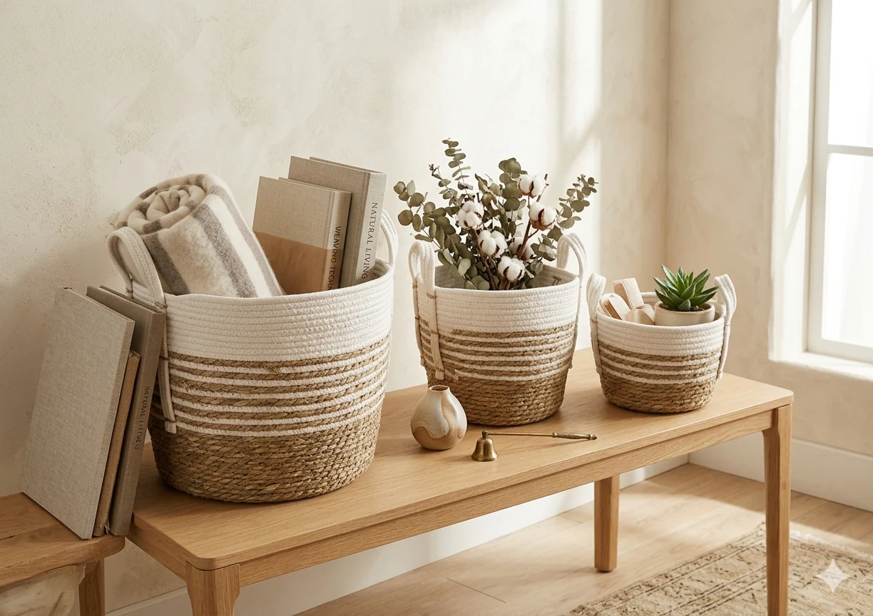 White & Natural Organizer Basket - Image 3