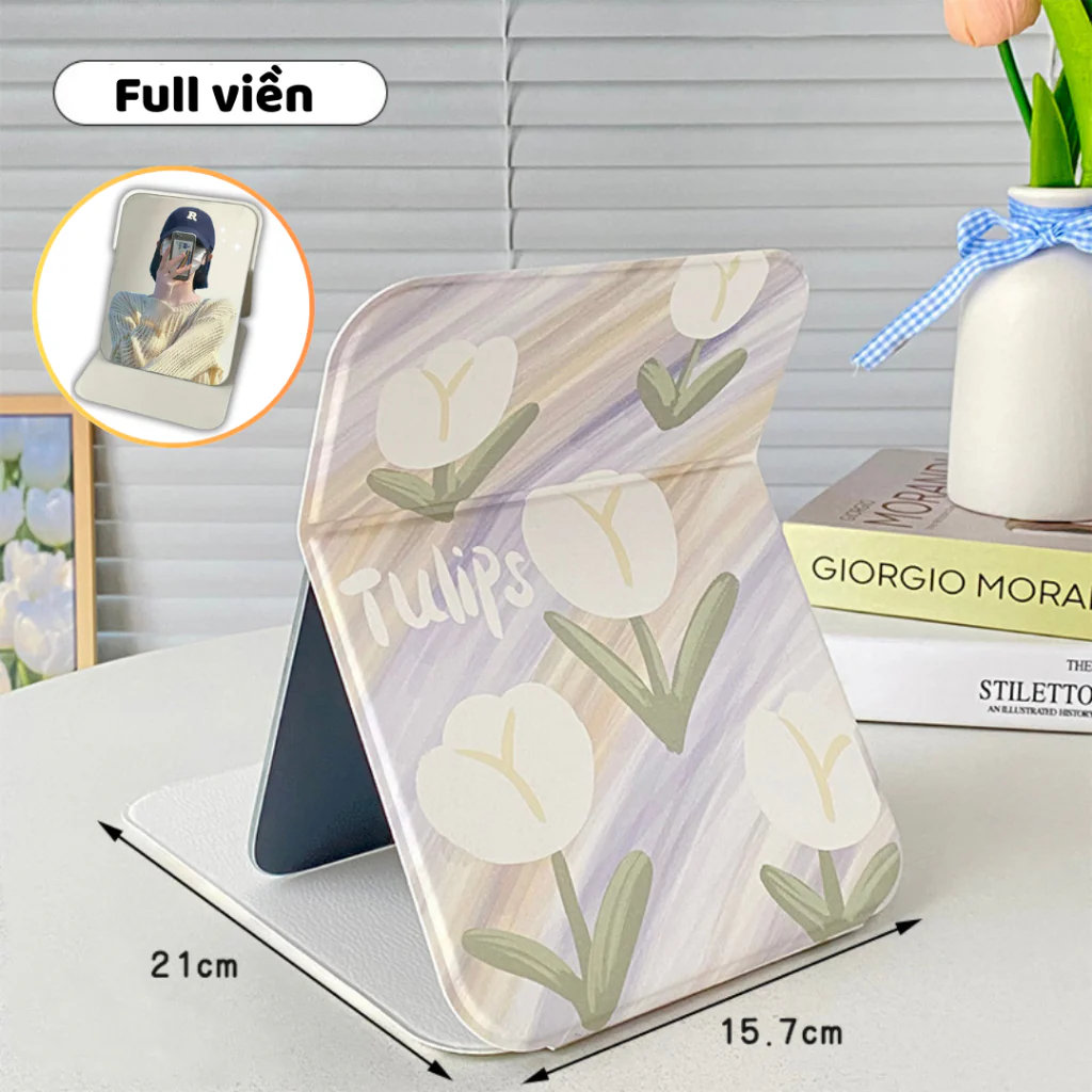 Foldable Tulip Print Vanity Mirror Stand - Image 6