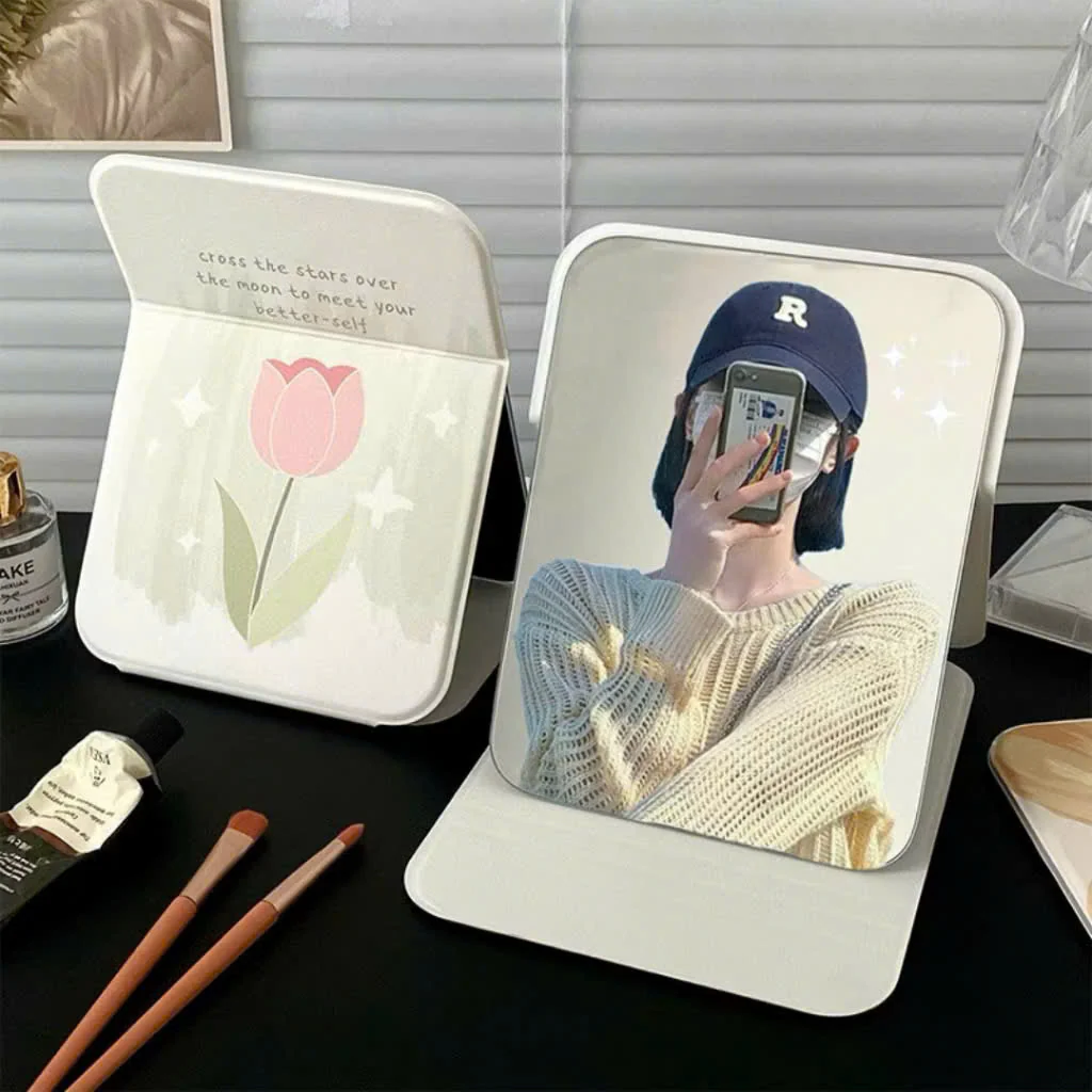 Foldable Tulip Print Vanity Mirror Stand - Image 7