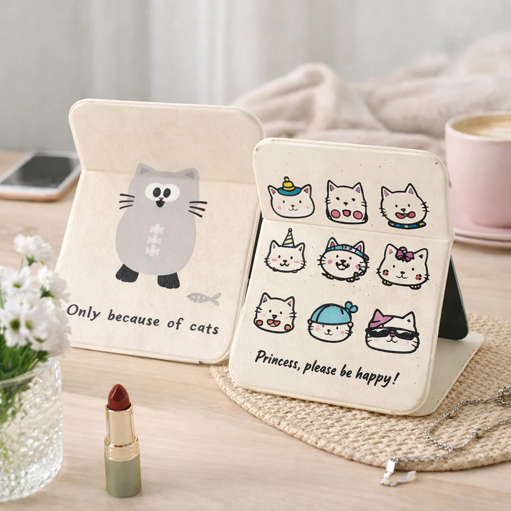 Foldable Cat Print Vanity Mirror Stand - Image 4