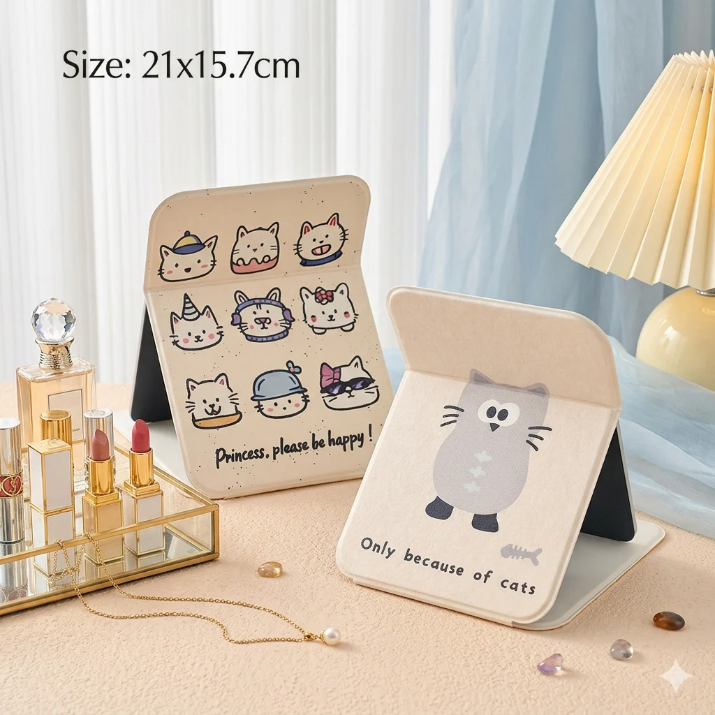 Foldable Cat Print Vanity Mirror Stand - Image 6