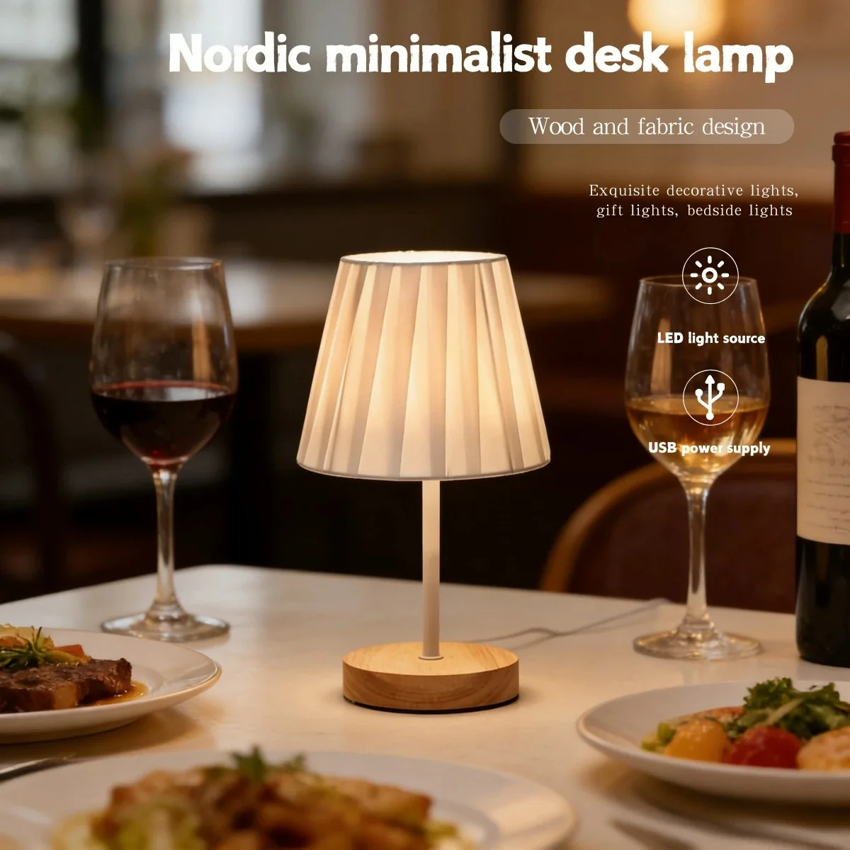 Minimal Pleated Shade LED Table Lamp (USB Powered) - Image 6