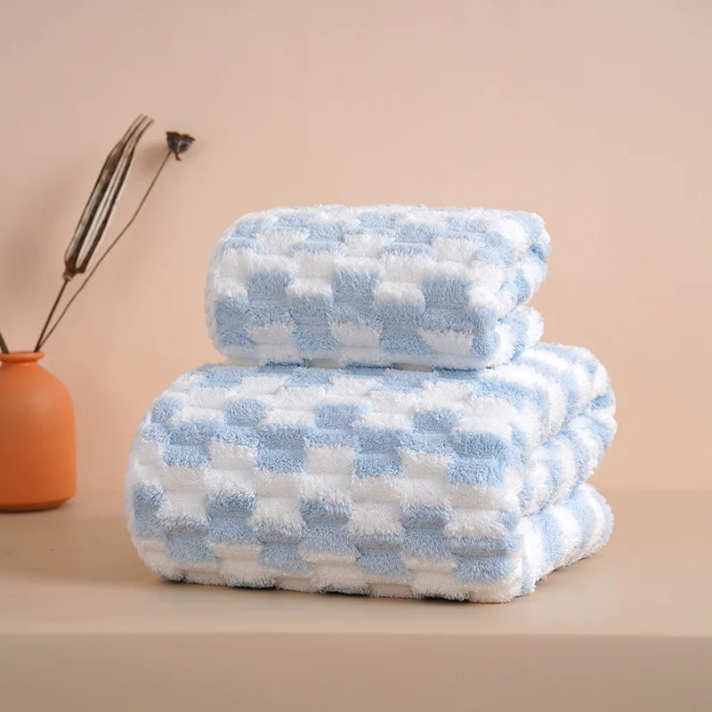 Embossed Checkered Fleece Face & Hand Towel - Image 2