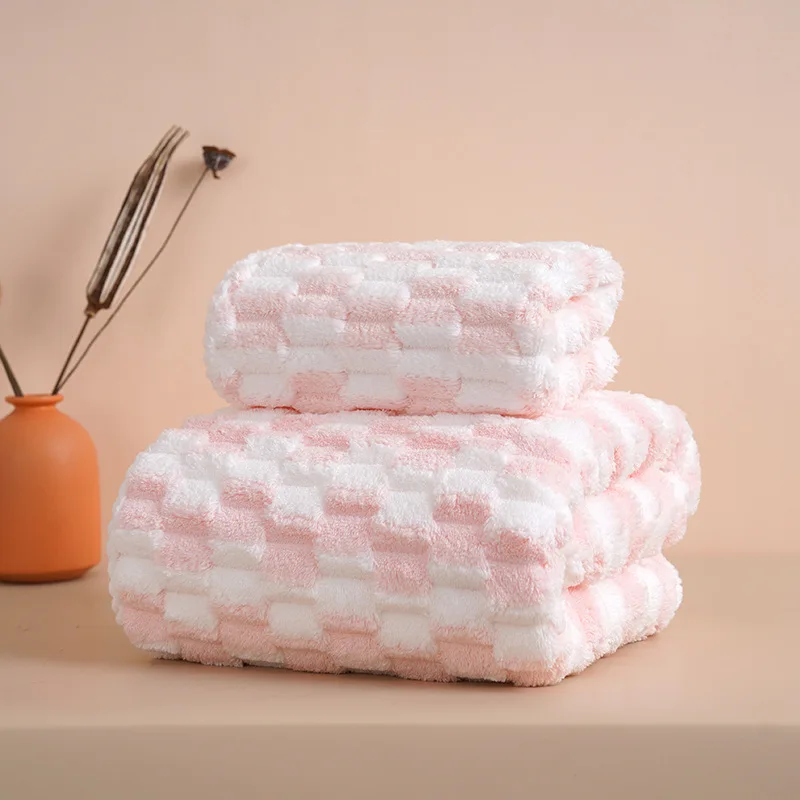 Embossed Checkered Fleece Face & Hand Towel - Image 4