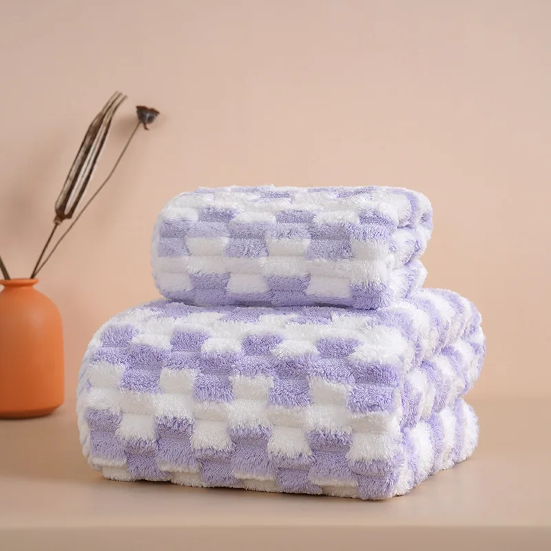 Embossed Checkered Fleece Face & Hand Towel - Image 5