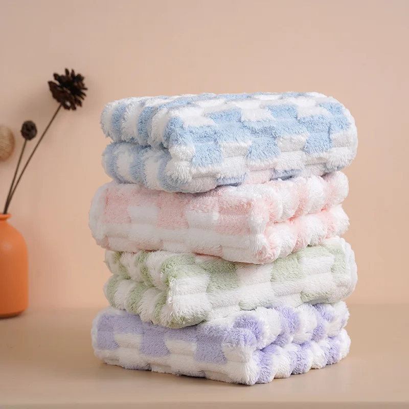 Embossed Checkered Fleece Face & Hand Towel - Image 6