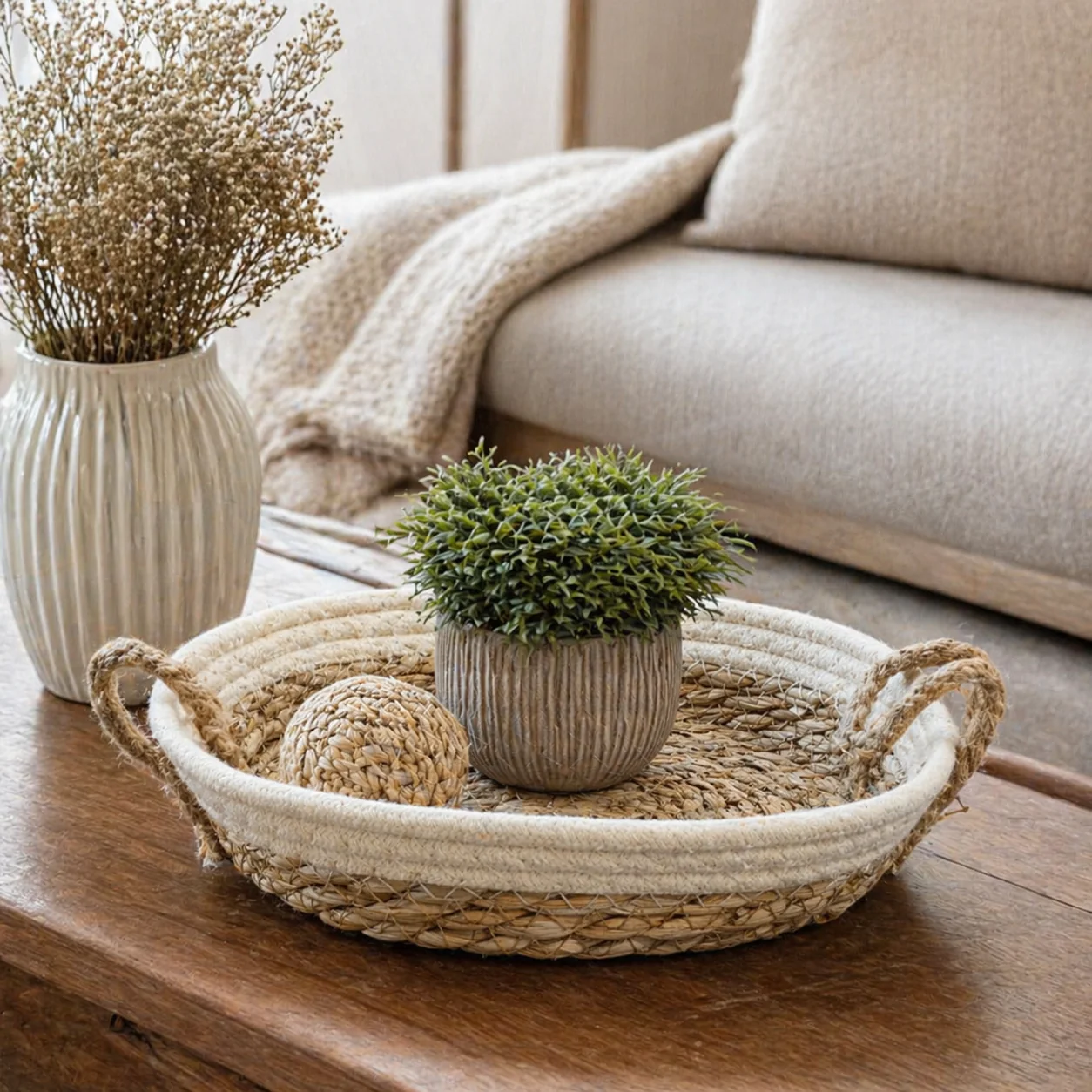 Handwoven Serving Tray with Handles - Image 4