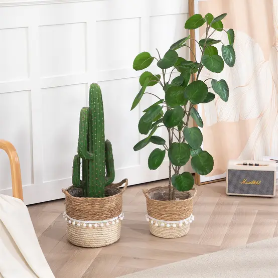 Pom Pom Woven Storage Basket with Handles - Image 3