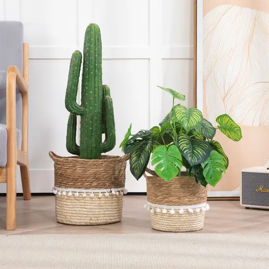 Pom Pom Woven Storage Basket with Handles - Image 6