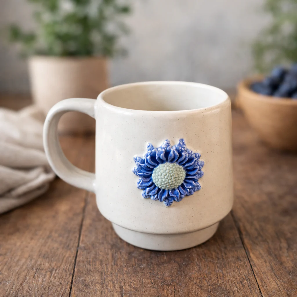 Handmade Ceramic Mug- Blue Sun Stacker - Image 2