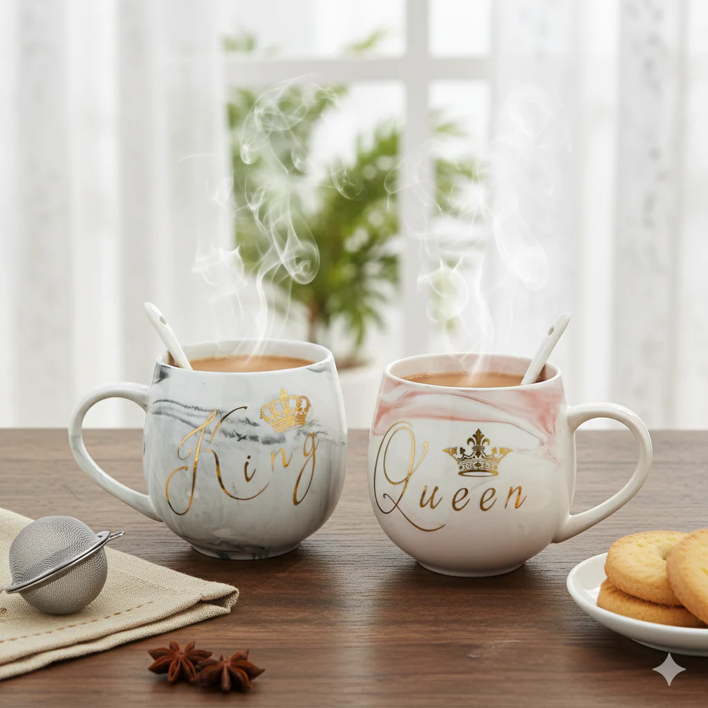 King & Queen Marble-Style Couple Mug Set - Image 3