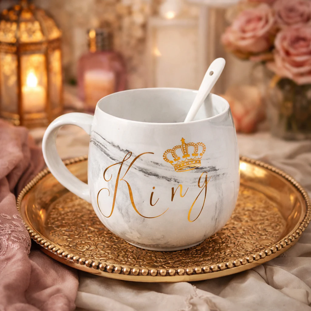King & Queen Marble-Style Couple Mug Set - Image 4