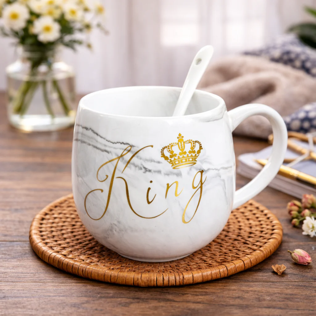 King & Queen Marble-Style Couple Mug Set - Image 6