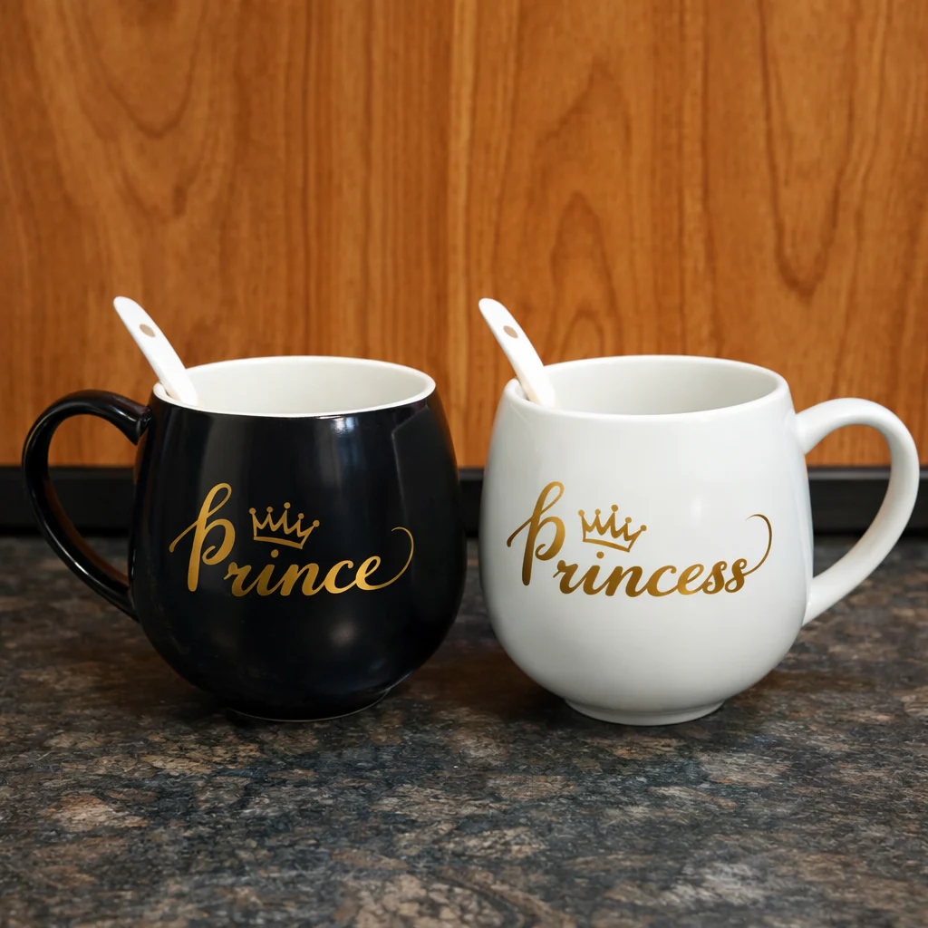 Prince & Princess Couple Mug Set with Spoons and Gift Box - Image 2