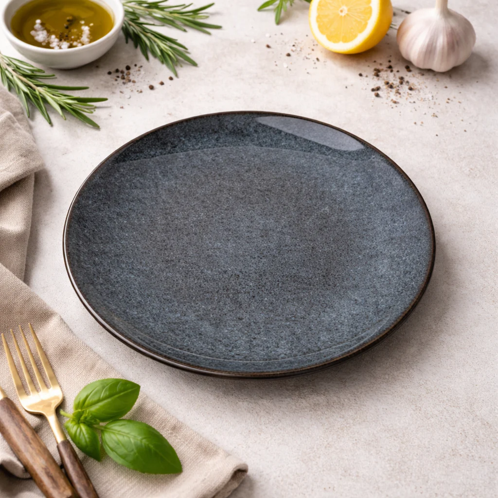 Charcoal Grey Glazed Ceramic Dinner Plate (10 inch) - Image 2