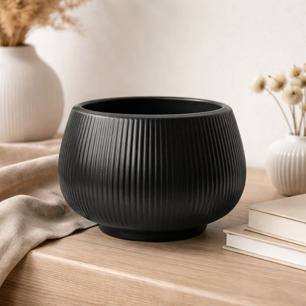 Modern Ribbed Ceramic Planter Pot - Image 2