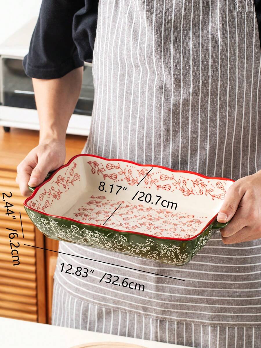 Floral Ceramic Rectangular Bakeware Dish with Handles - Image 11