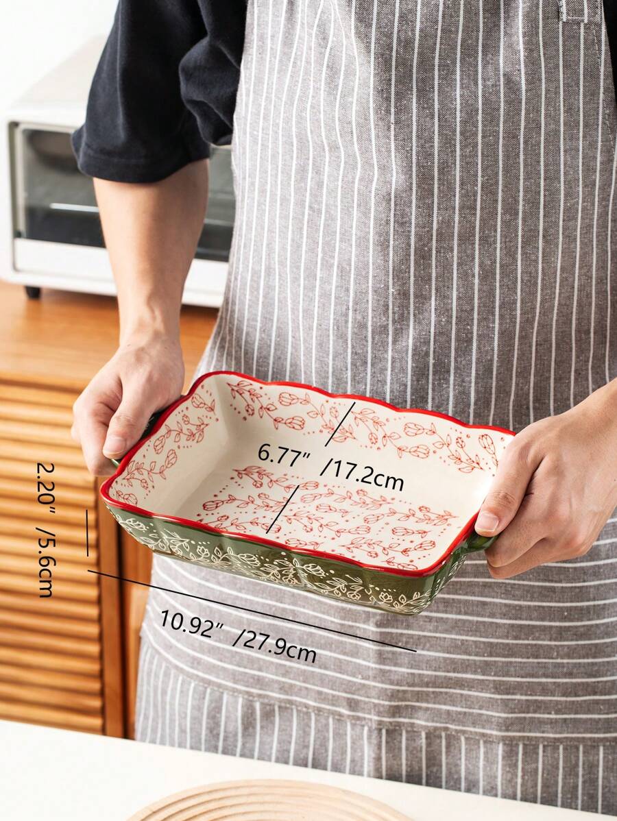 Floral Ceramic Rectangular Bakeware Dish with Handles - Image 12
