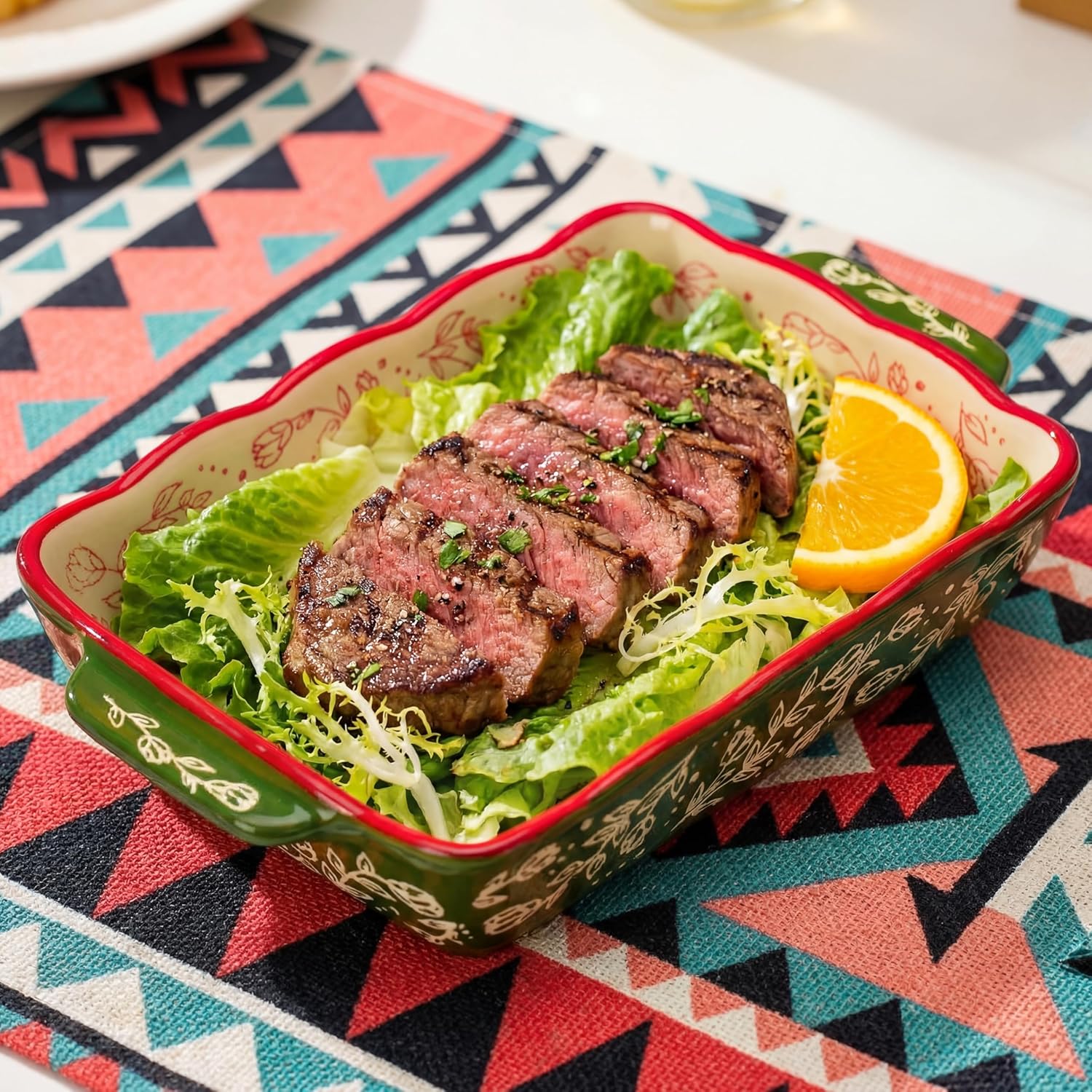 Floral Ceramic Rectangular Bakeware Dish with Handles - Image 3