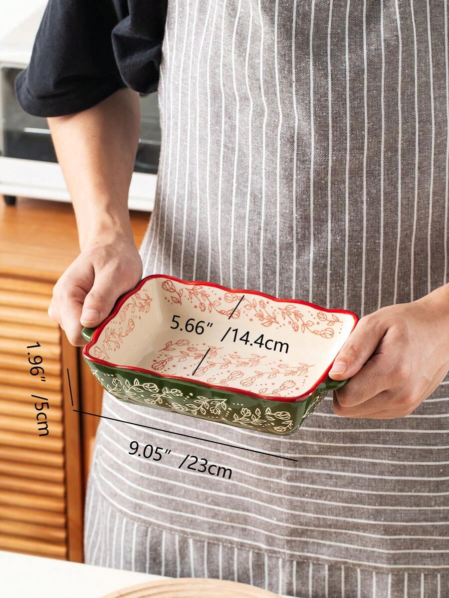 Floral Ceramic Rectangular Bakeware Dish with Handles - Image 6
