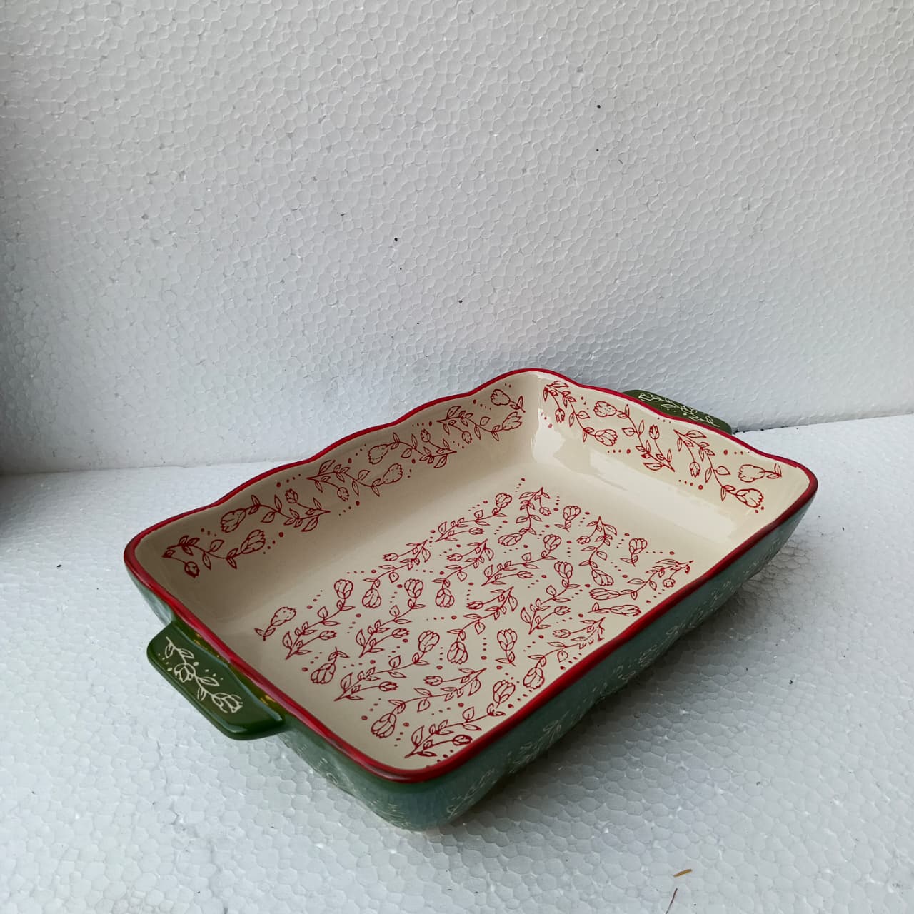 Floral Ceramic Rectangular Bakeware Dish with Handles - Image 7