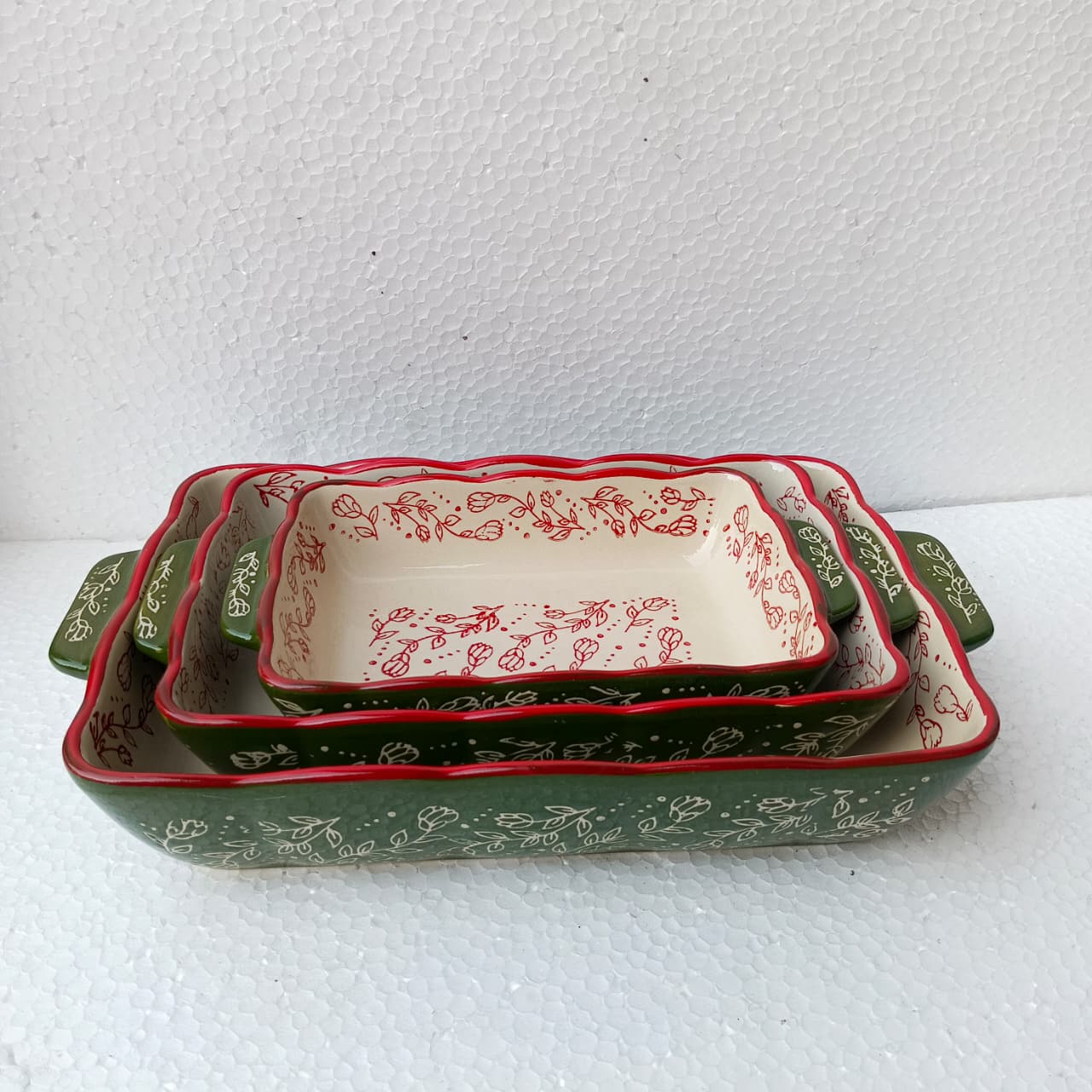 Floral Ceramic Rectangular Bakeware Dish with Handles - Image 8