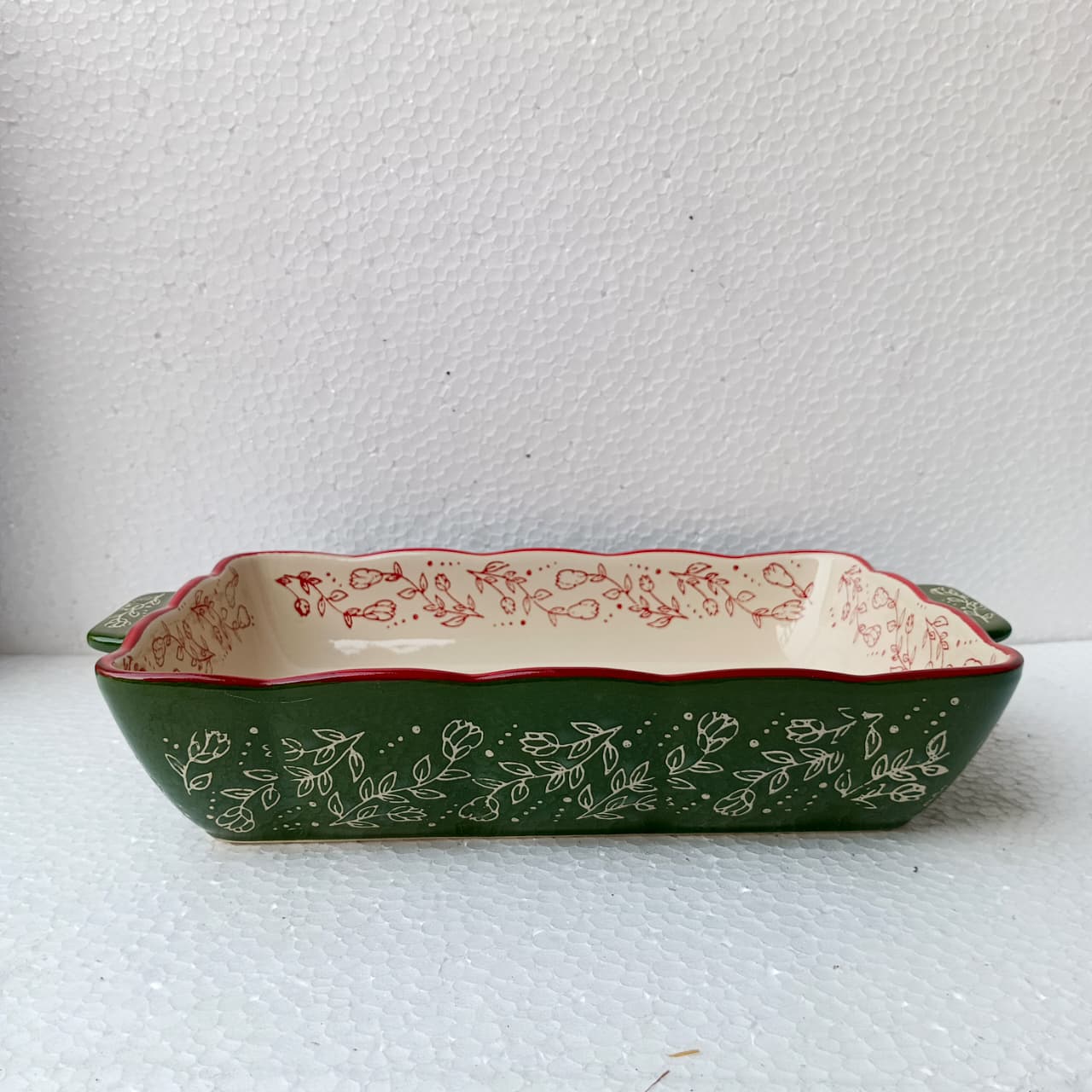 Floral Ceramic Rectangular Bakeware Dish with Handles - Image 9