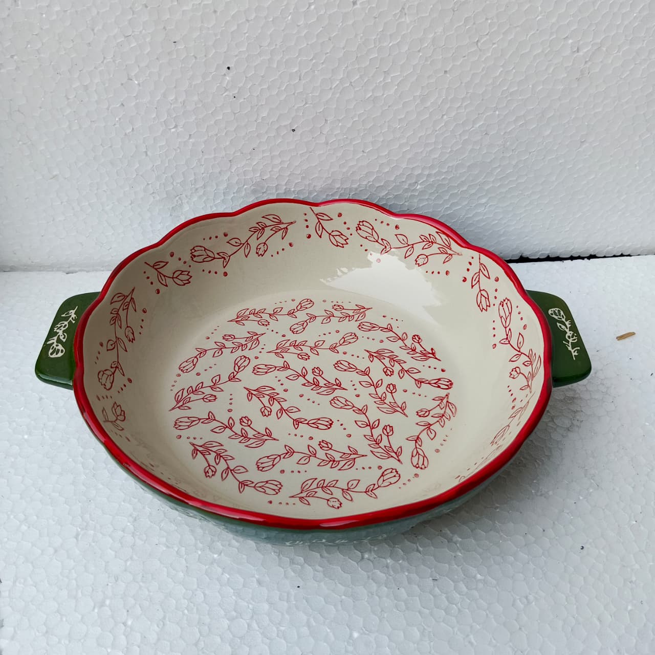 Floral Ceramic Round Bakeware Dish with Handles - Image 8