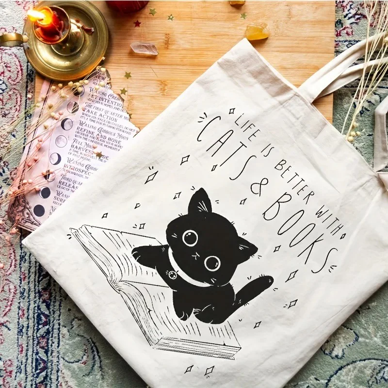 Cats & Books- Multipurpose Canvas Tote Bag - Image 2