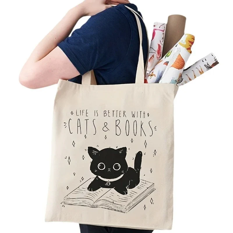 Cats & Books- Multipurpose Canvas Tote Bag - Image 4