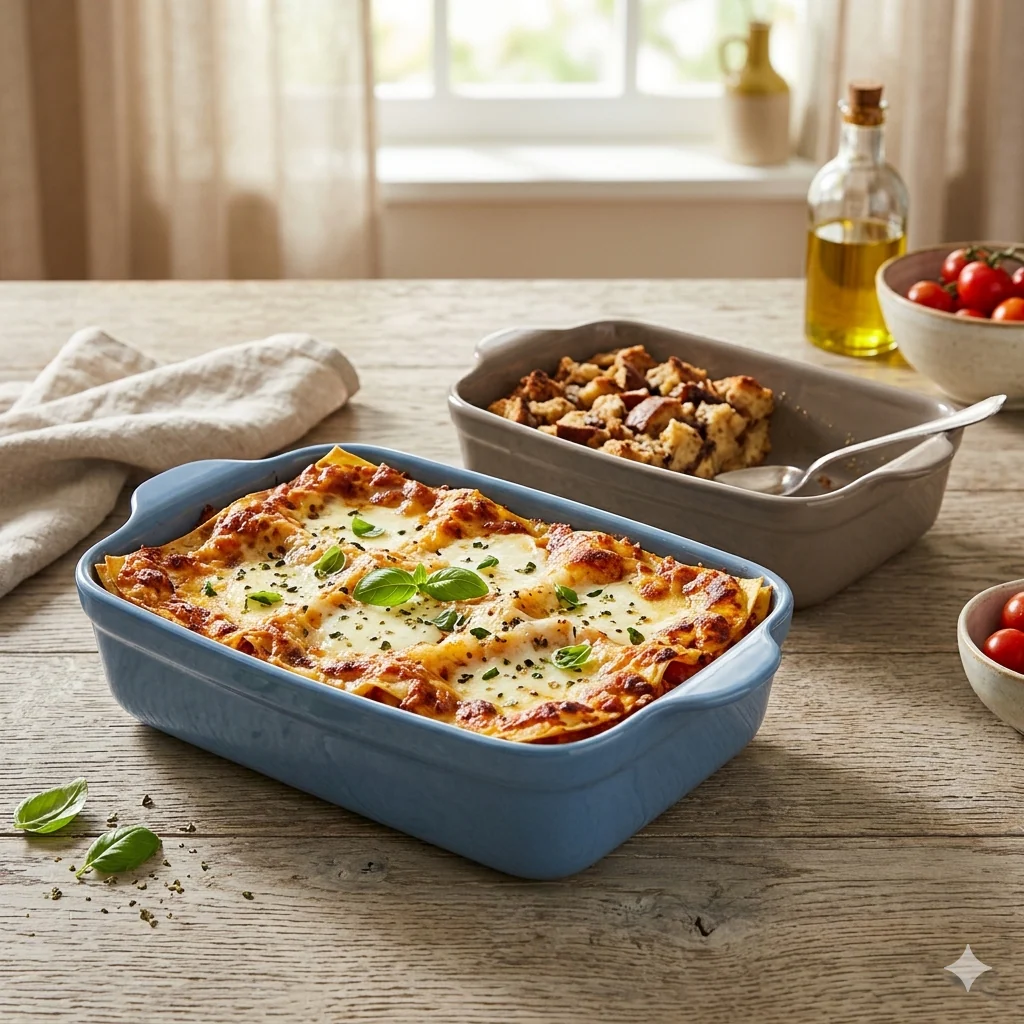 Taupe Rectangular Ceramic Baking Dish with Handles - Image 2