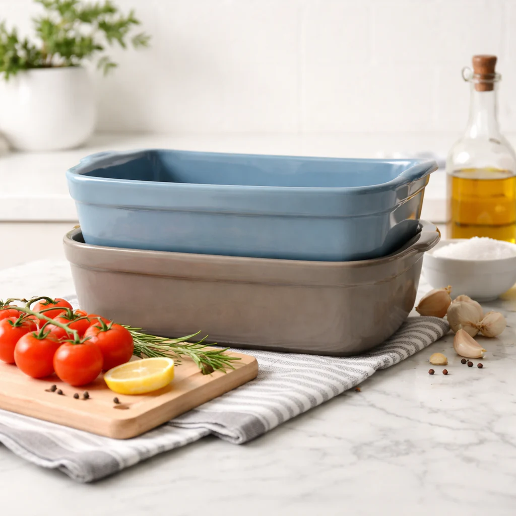 Taupe Rectangular Ceramic Baking Dish with Handles - Image 3
