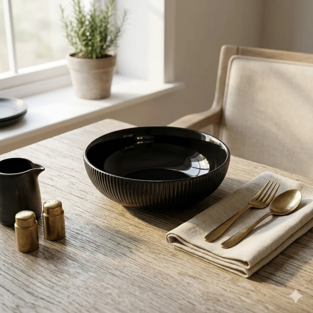 Large Ribbed Ceramic Salad Bowl - Image 2