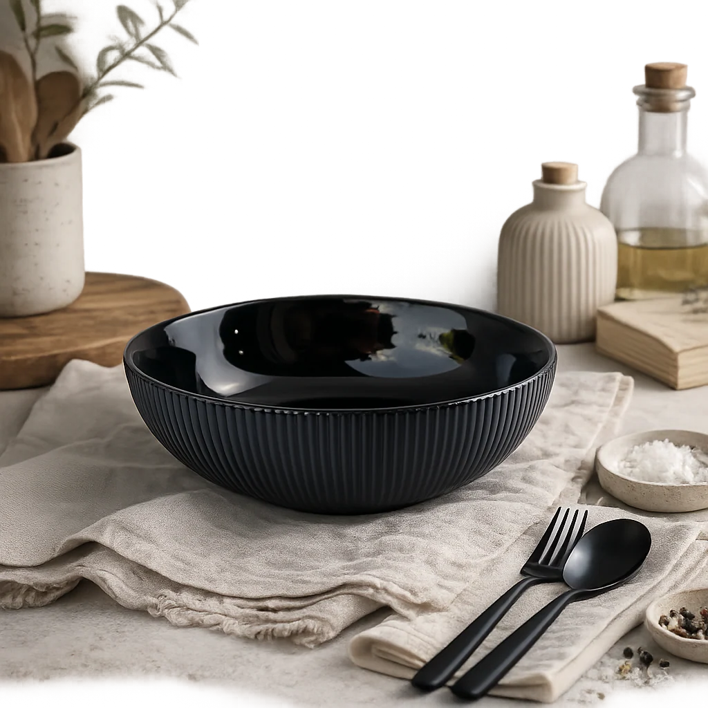 Large Ribbed Ceramic Salad Bowl - Image 3