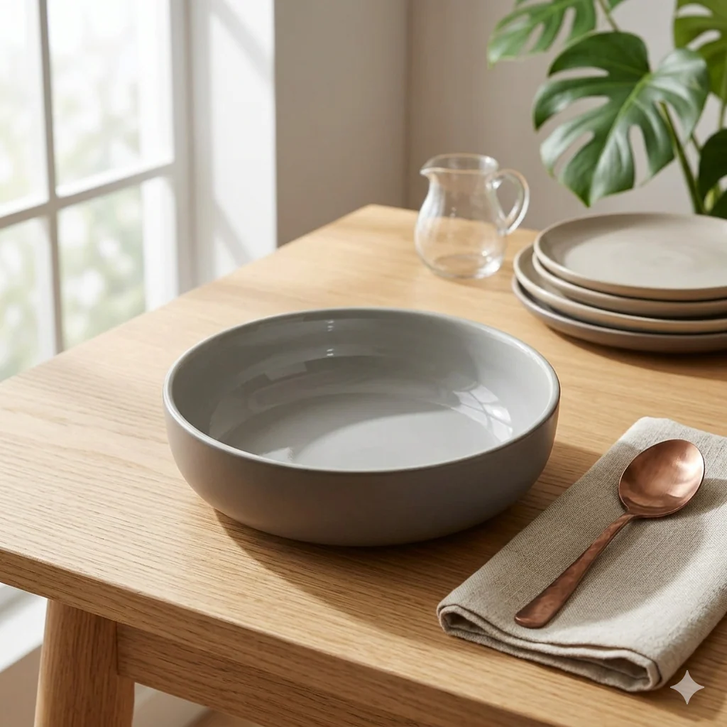 Round Grey Ceramic Serving Bowl (7.5 inch) - Image 2