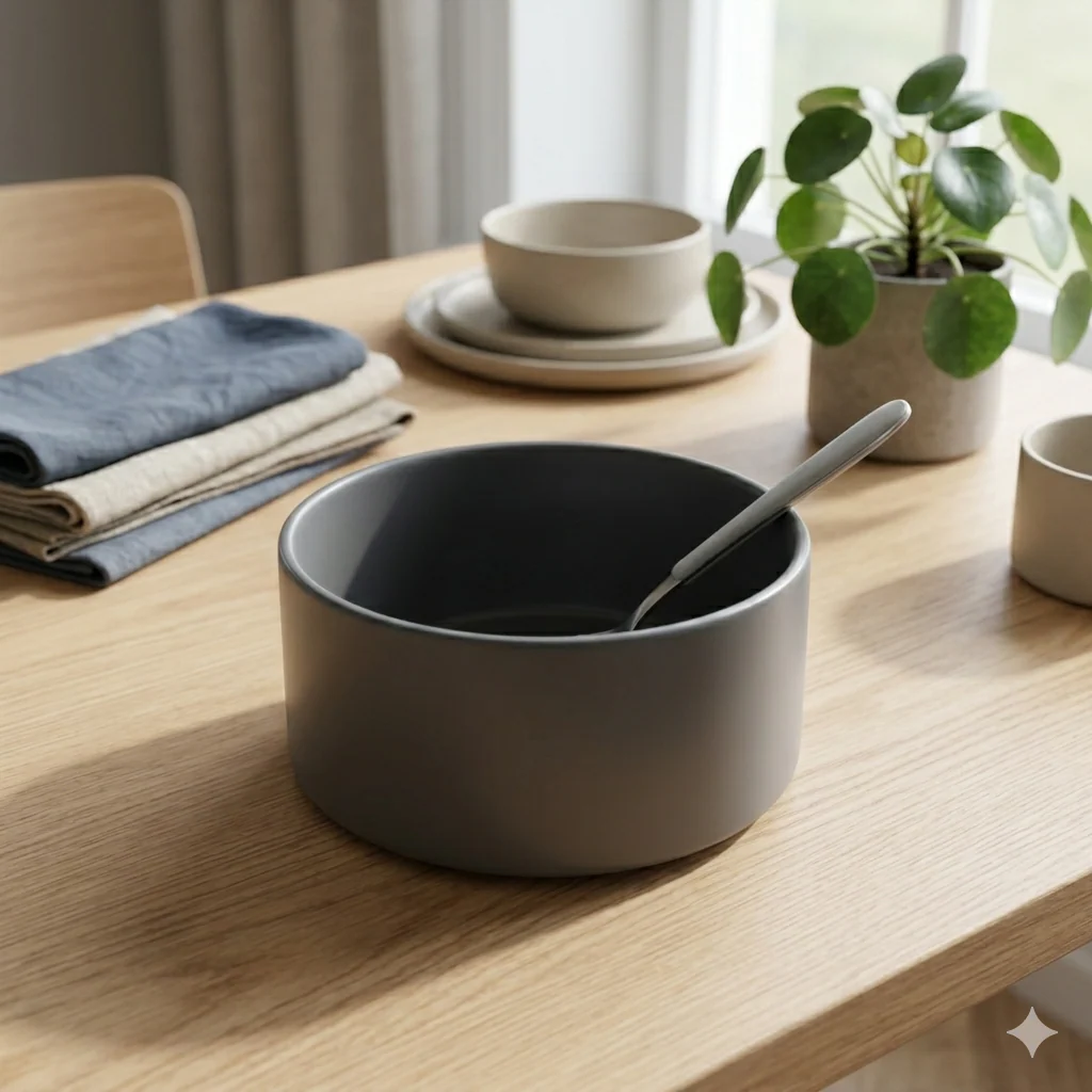 Round Grey Ceramic Serving Bowl (5.5 inch) - Image 2