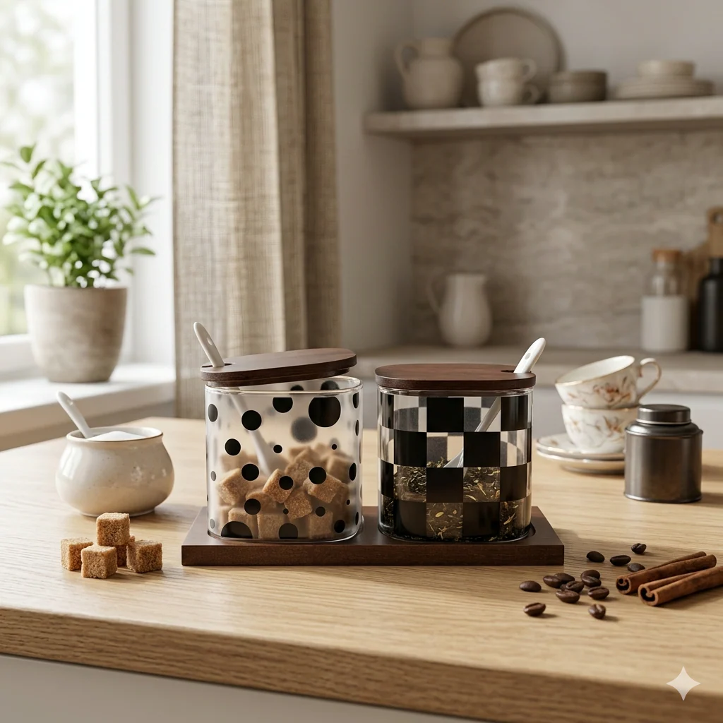 Polka Dot & Checkered Design Seasoning Jars (2pcs) - Image 2