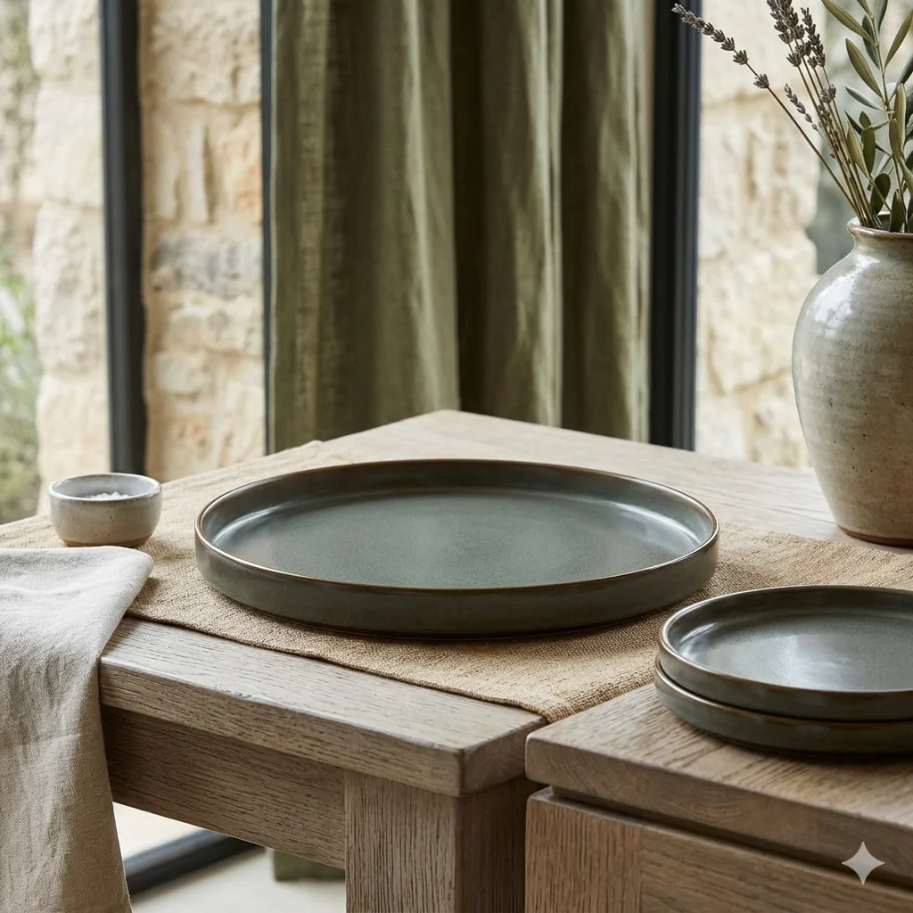 Matte Grey Round Hosting Platter with Bronze Rim (13.5 inch) - Image 2
