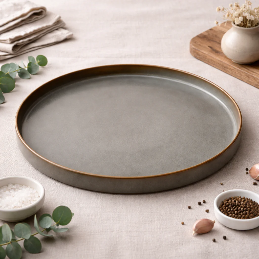 Matte Grey Round Hosting Platter with Bronze Rim (13.5 inch) - Image 3