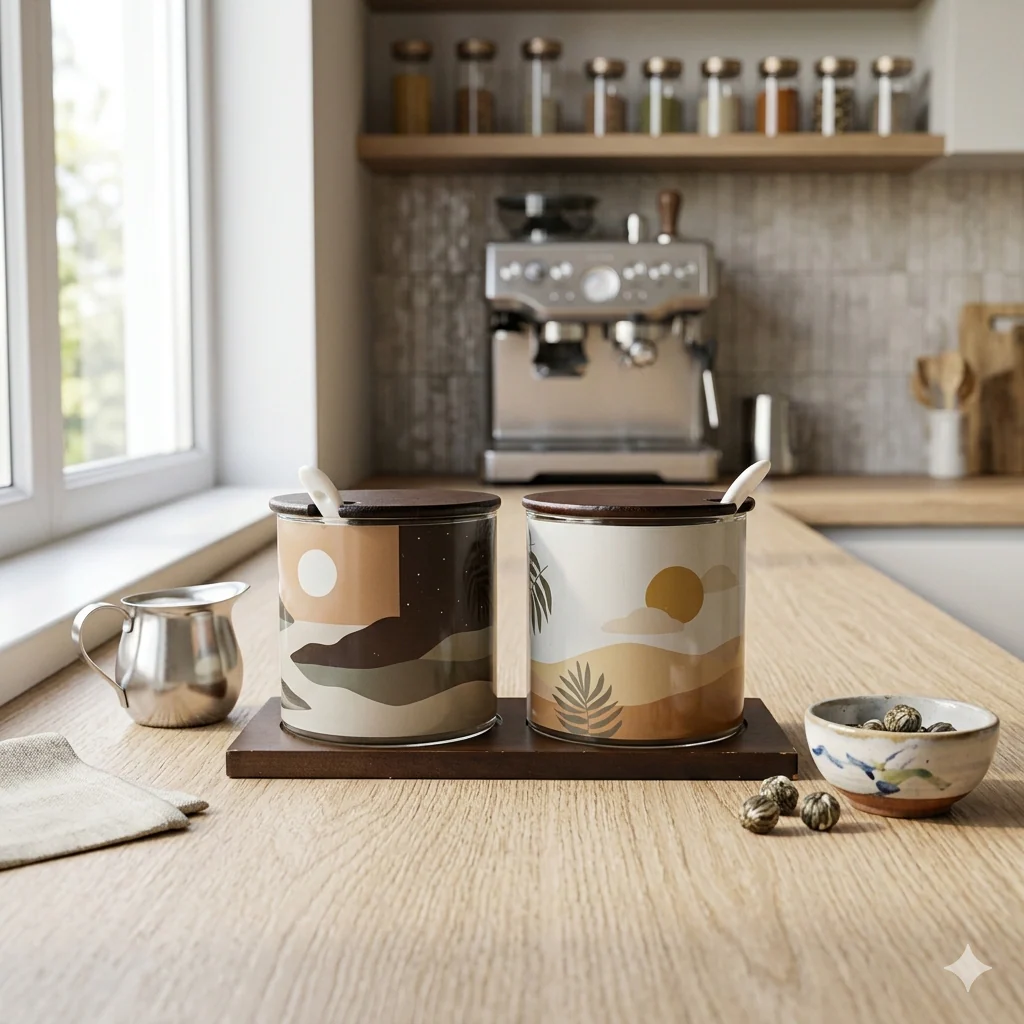Modern Desert Print Seasoning Jars with Ceramic Spoons (2pcs) - Image 2
