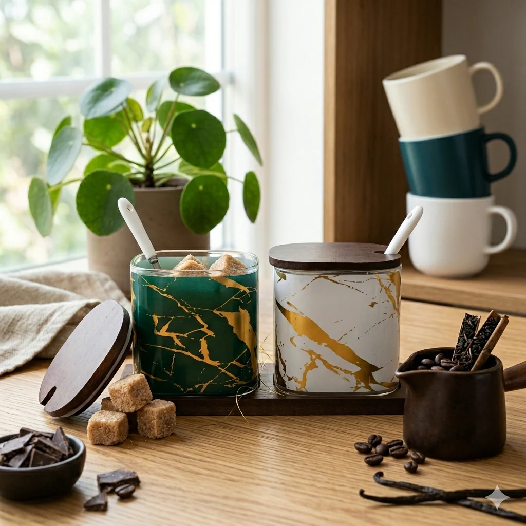 Glass Spice Container Set with Wooden Tray (2pc) - Image 2