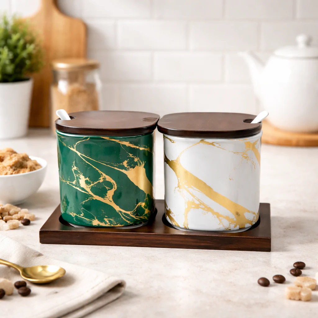 Glass Spice Container Set with Wooden Tray (2pc) - Image 3